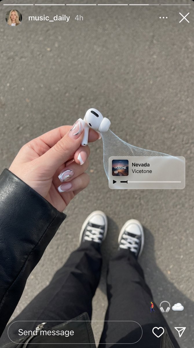 { "scene_description": "一张逼真的截图视角画面，Instagram 快拍（Story）界面覆盖在第一人称视角的照片之上。主照片显示一只…