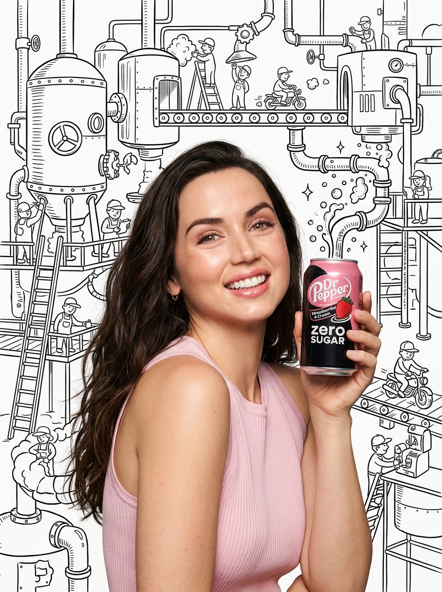 安娜·德·阿玛斯（Ana de Armas）每一口喝下 Dr Pepper 草莓奶油零糖（Strawberries & Cream Zero Sugar），笑容都更加灿烂。 Na…