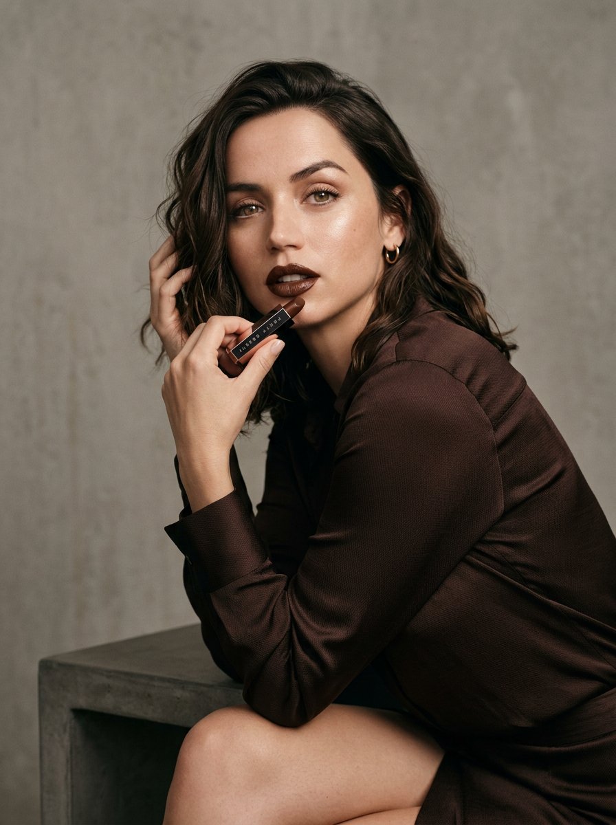 { "subject": "安娜·德·阿玛斯 (Ana de Armas)", "style": "魅力四射、超写实的美妆广告", "appearance": { "skin"…