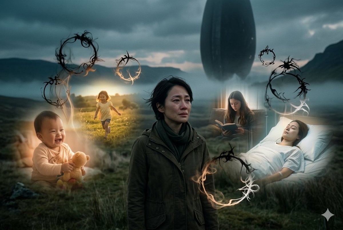我用一张图就完美地概括了科幻电影《降临》的故事🥳 《降临》的原著小说《你一生的故事》也很棒👍 ～～～ 🍌Nano Banana Pro Prompt A profound phi…