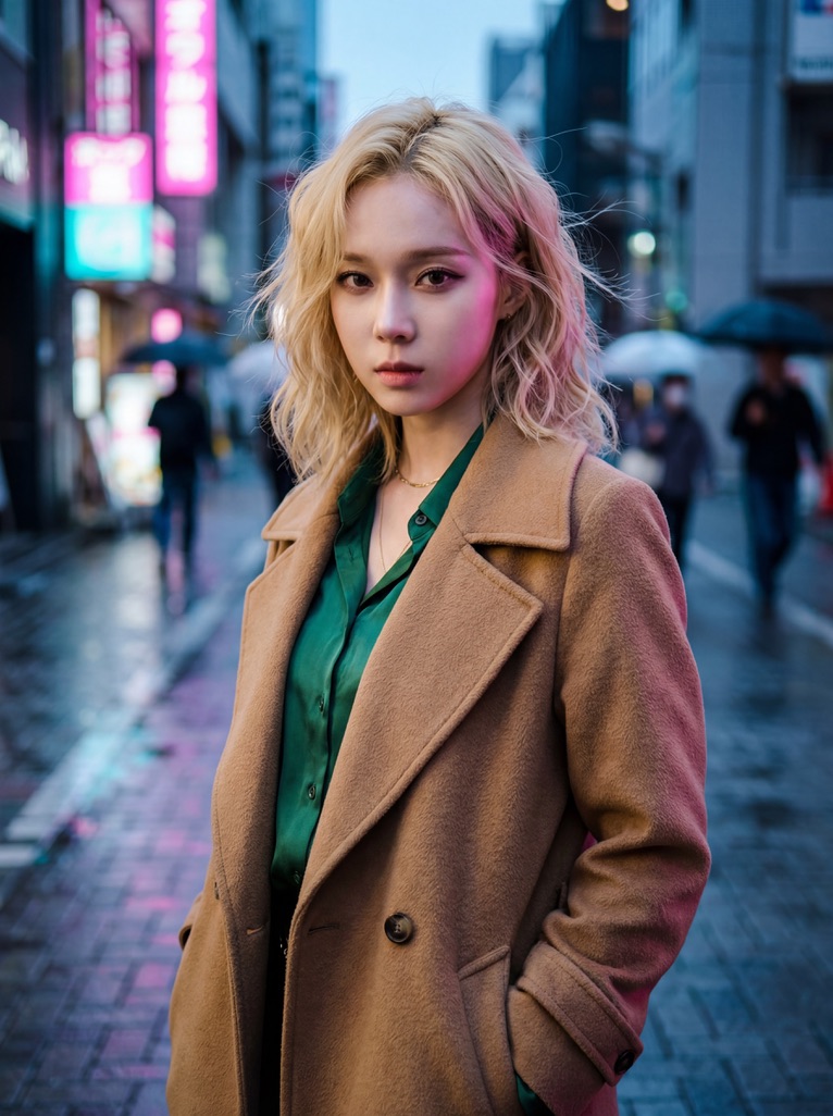 { "image_generation_prompt": { "subject": "25岁的韩国女性，aespa组合的柳智敏（Karina），轮廓分明、极具冲击力的V型脸部特征…