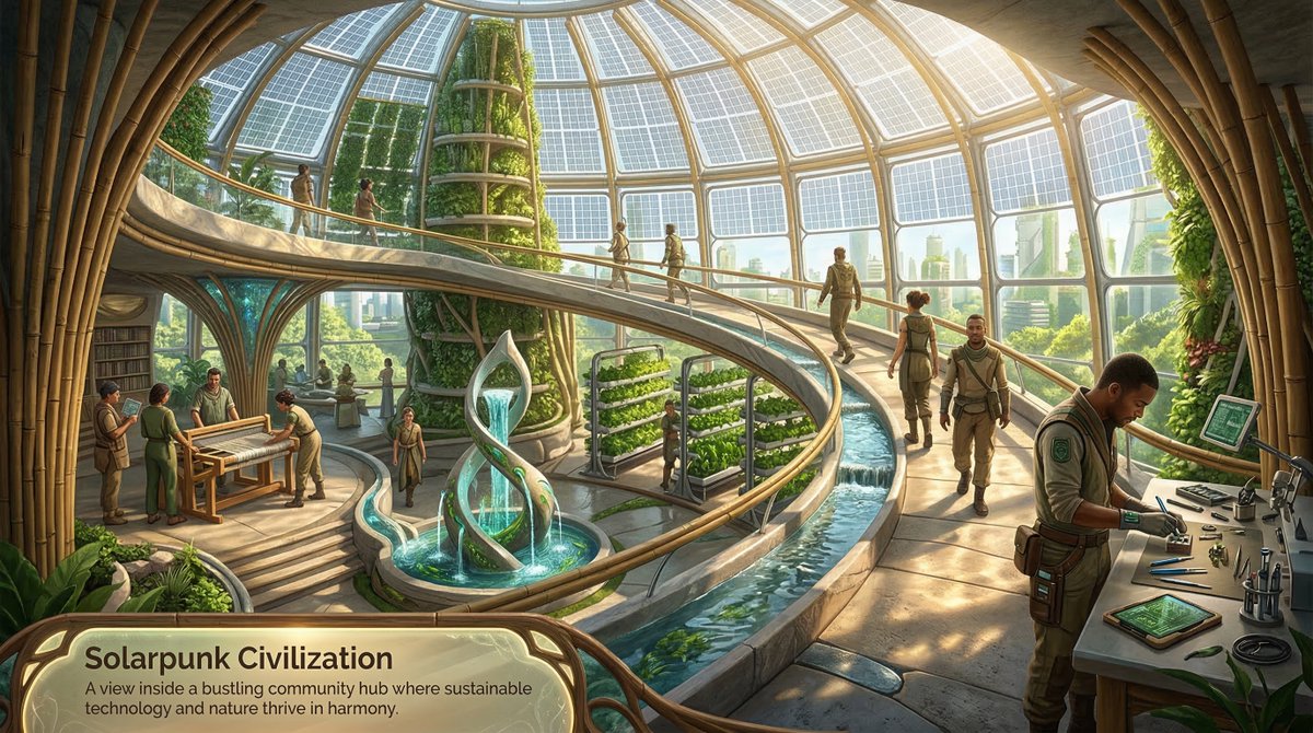 使用 Nano banana 2 生成的一个随机太阳能朋克(solarpunk)场景 Prompt 变量指南 1. PUNK_STYLE = [选择一种朋克美学风格。如果留空,将…