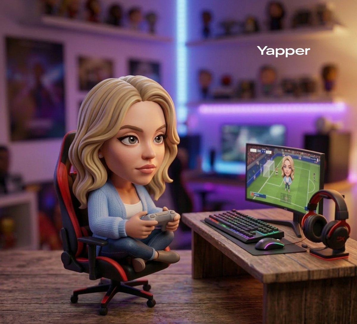 游戏时间到啦 😁 为 @yapper_so 使用 Nano Banana 提示词 👇 可爱的风格化 3D 收藏手办，灵感来自一位足球明星，拥有风格化的发型和运…