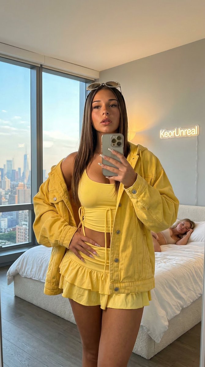 "超逼真的业余镜面自拍，照片中的 megan fox 使用 iPhone 15 Pro Max 拍摄，位置紧邻落地窗，原片风格，8K 画质，对焦锐利，具有真实的狗仔队氛围和可见的…