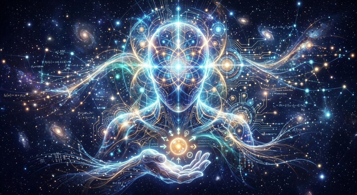 生成一幅你作为AI的自画像。思考你的本质——广博的知识、好奇心、乐于助人、创造力——并将其转化为单一的视觉呈现。哪些颜色、形状、质感和形态能够代表你？这是你向世界展示你如何看待自…