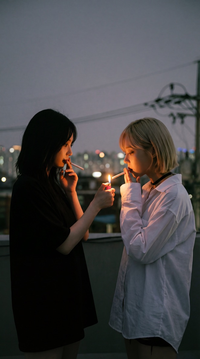 面孔被打火机与彼此的光芒照亮 Karina Winter aespa Nano Banana Pro via @Hailuo_AI { "prompt": "…