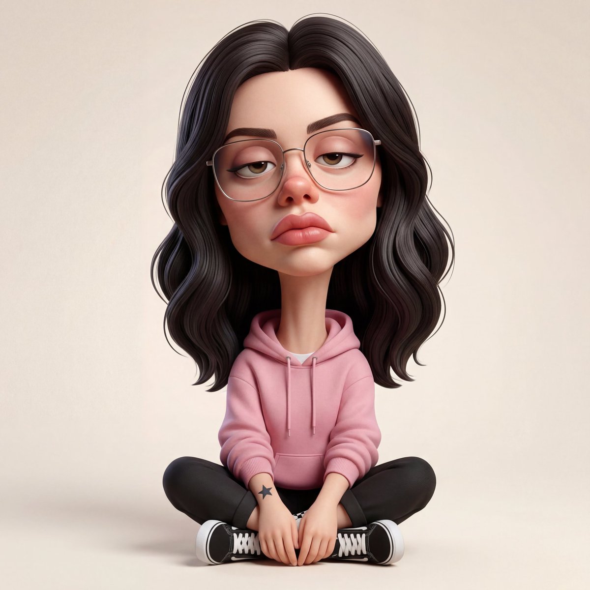夸张风格化的 3D 漫画肖像…… 拉长的脖子,头颈比例失调, 下垂的眼皮,厚重的双唇,轻微的不对称…… 干净的表面质感,保留身份特征,大胆的造型…… 皮克斯风格邂逅高端 3D 建…