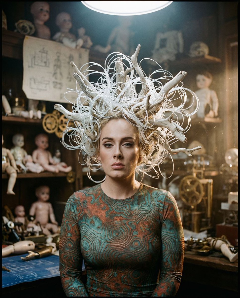 { "vibe_title_en": "The Automaton's Reverie", "master_prompt": "一幅超写实的中画幅肖像,捕捉主人公陷入深沉、恍惚式…