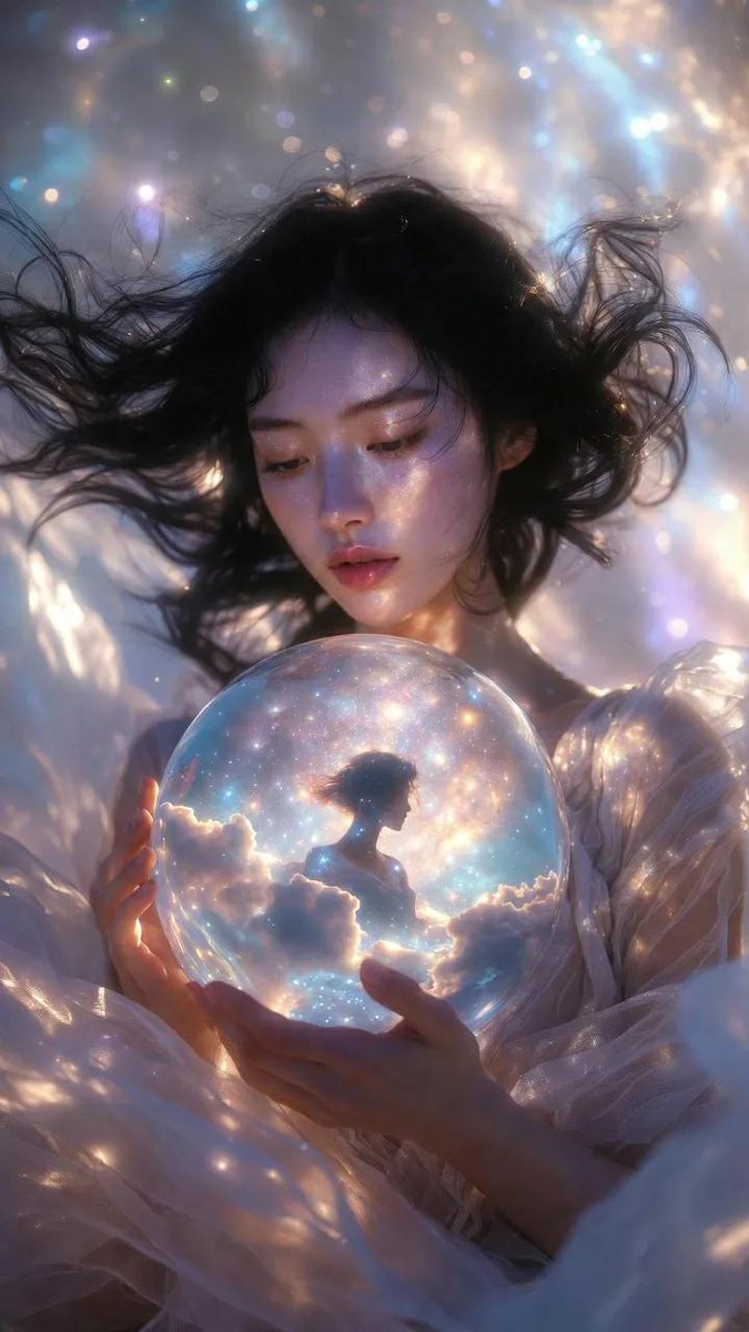 一部电影感的竖版时尚编辑大片人像（9:16），画面中是一位美丽的女性，长长的飘逸黑色长发，柔和波浪状，仿佛悬浮在轻柔的微风中般轻盈飘动。 她身着一袭空灵的高定长裙，色调为柔和的象…