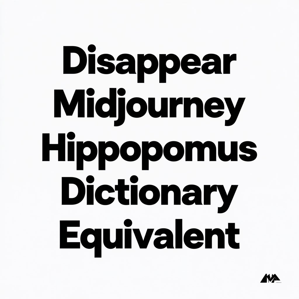 请求一个干净、具体、多样的单词列表（Disappear、Midjourney、Hippopomus、Dictionary、Equivalent）。 左侧（V8）：概念执行完美无瑕…