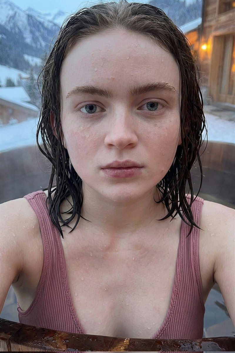 { "image_prompt": { "subject": "一位年轻女性,皮肤苍白,有雀斑,浅蓝色眼睛,深棕色湿发齐肩。", "action": "坐在齐腰深的水中,以高角度…