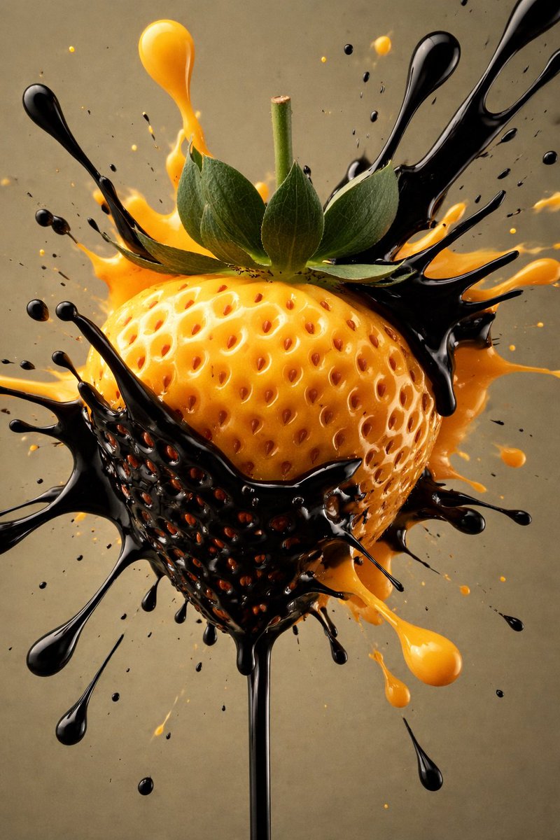 { "scene_type": "微距食物飞溅摄影", "subject": { "object": "草莓", "color": "金黄色", "surface": "光滑、富…
