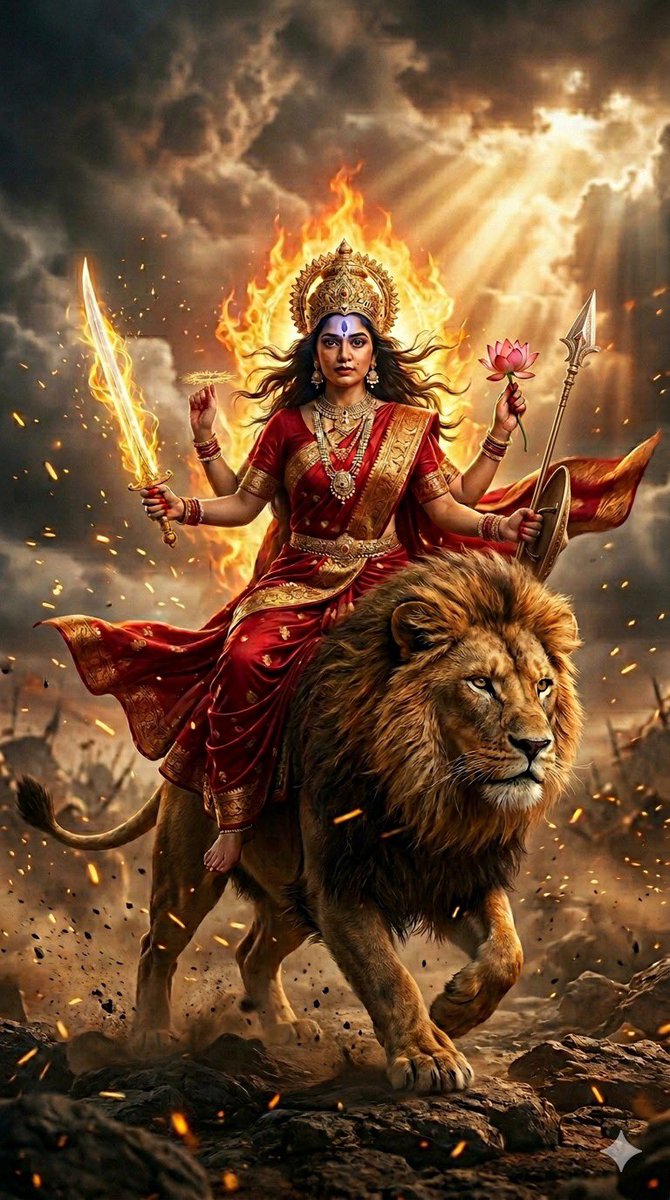 Chaitra Navratri with AI 🙏 Gemini Nano Banana Pro 🍌 Prompt ⤵️ "凯蒂亚尼（Katyayani）的超电影感、超写实描绘…