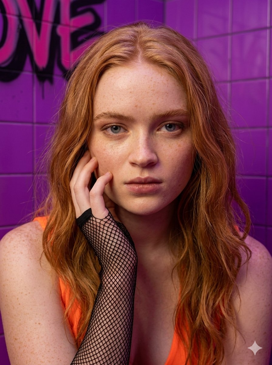 { "subject": { "identity": { "biometric_reference": "Sadie Sink", "facial_anatomy": { "de…