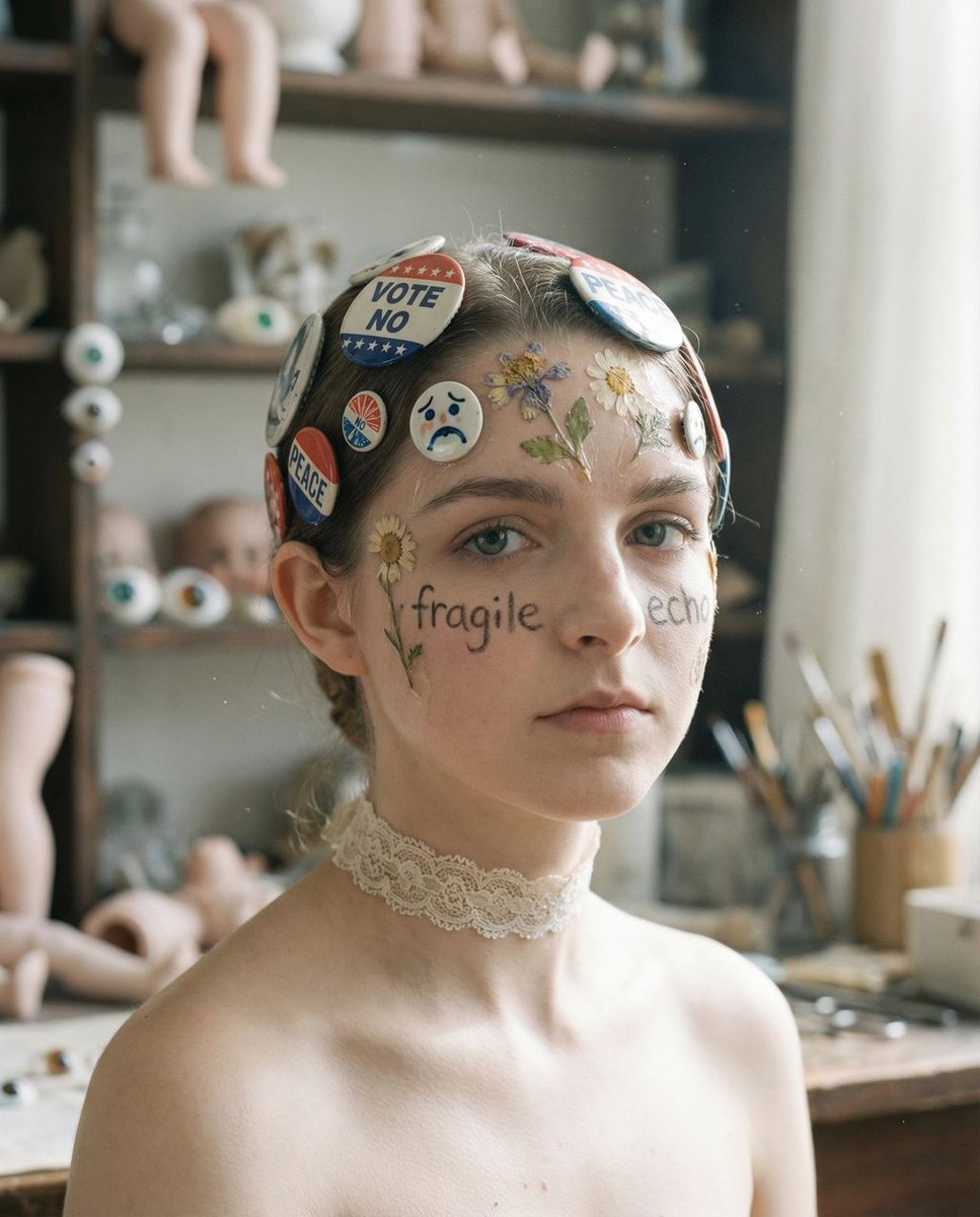 { "vibe_title_en": "Tangible Melancholy", "master_prompt": "一张超写实的特写肖像,主角被化身为一本活生生的剪贴簿,置身…