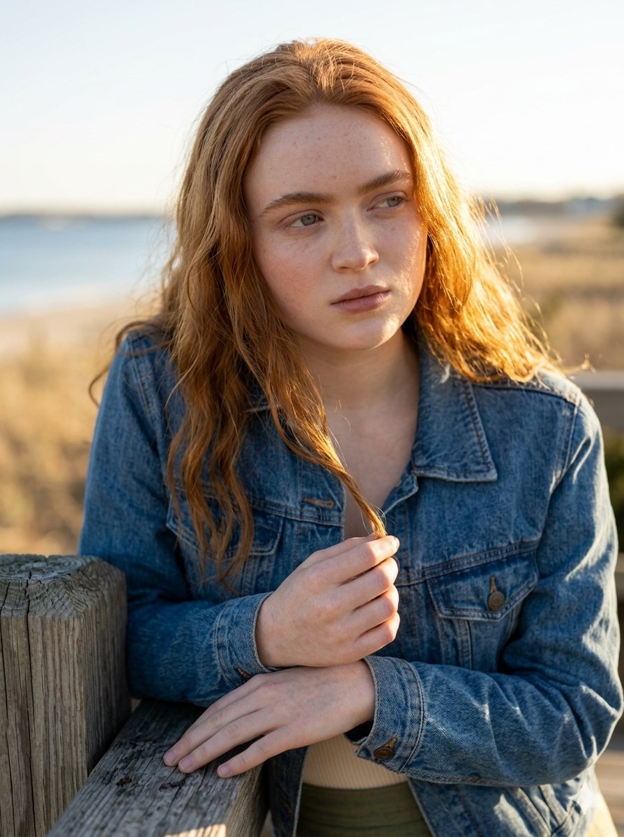 { "image_generation_prompt": { "subject": { "description": "Young woman with long, wavy r…