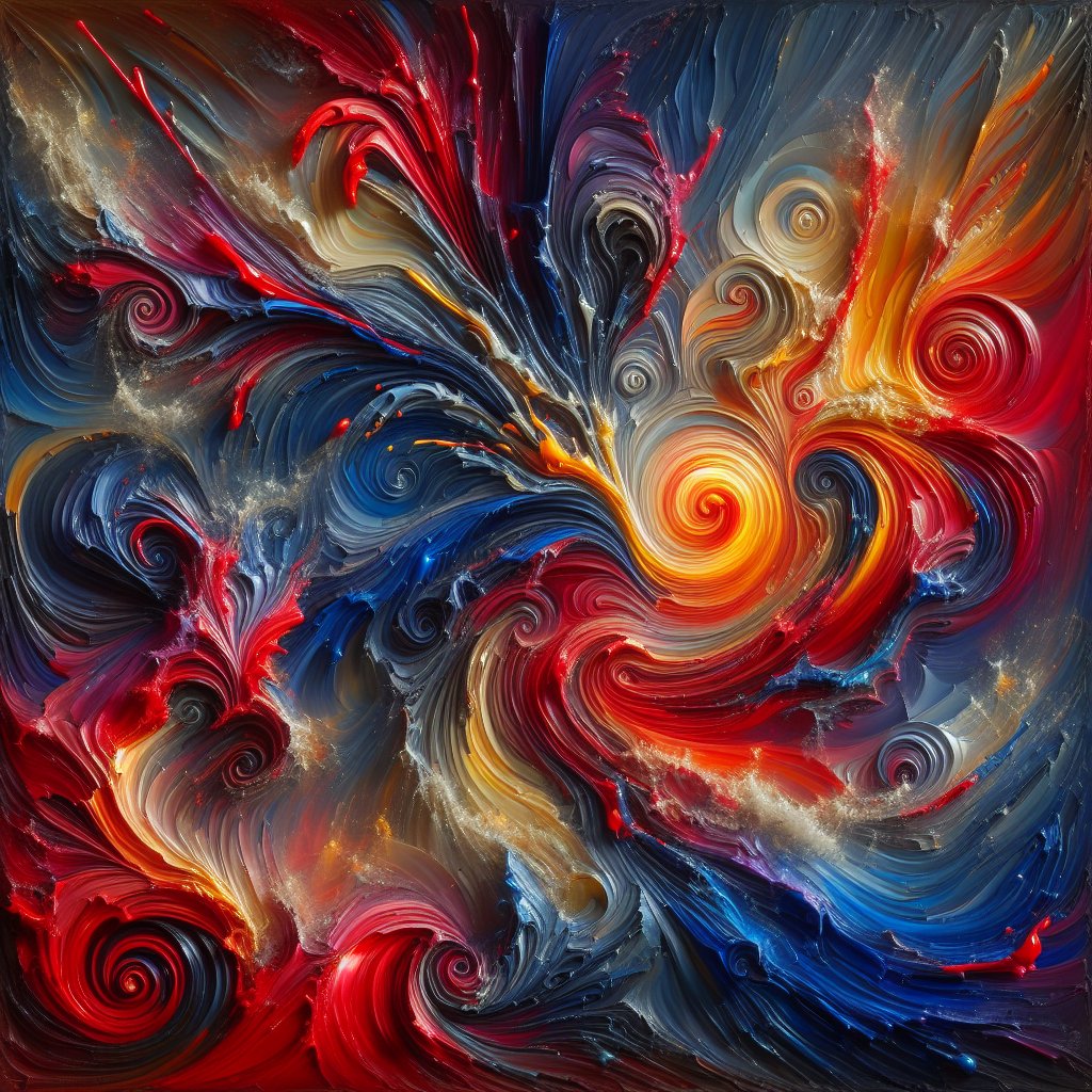 创作一幅视觉冲击力强的抽象艺术作品，融合杰克逊·波洛克滴画技法的爆发性能量与瓦西里·康定斯基的联觉交响乐，w……更多信息见替代文字 #aiart https…