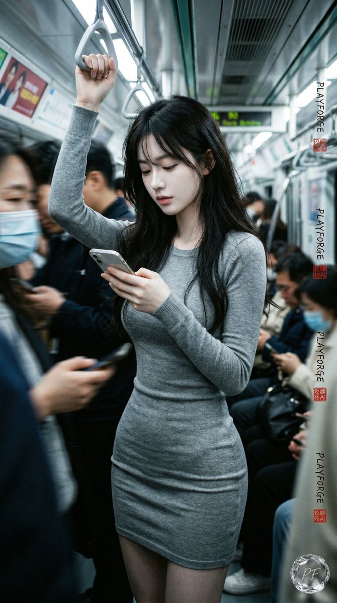 【地铁上没有座位的女孩】 不使用grok生成想象 nano banana提示词 【人物 👩‍🦰】：22岁韩国Kpop美女，皮肤极度白皙通透，如瓷器般晶莹精致，散发着水润光泽，毛孔…