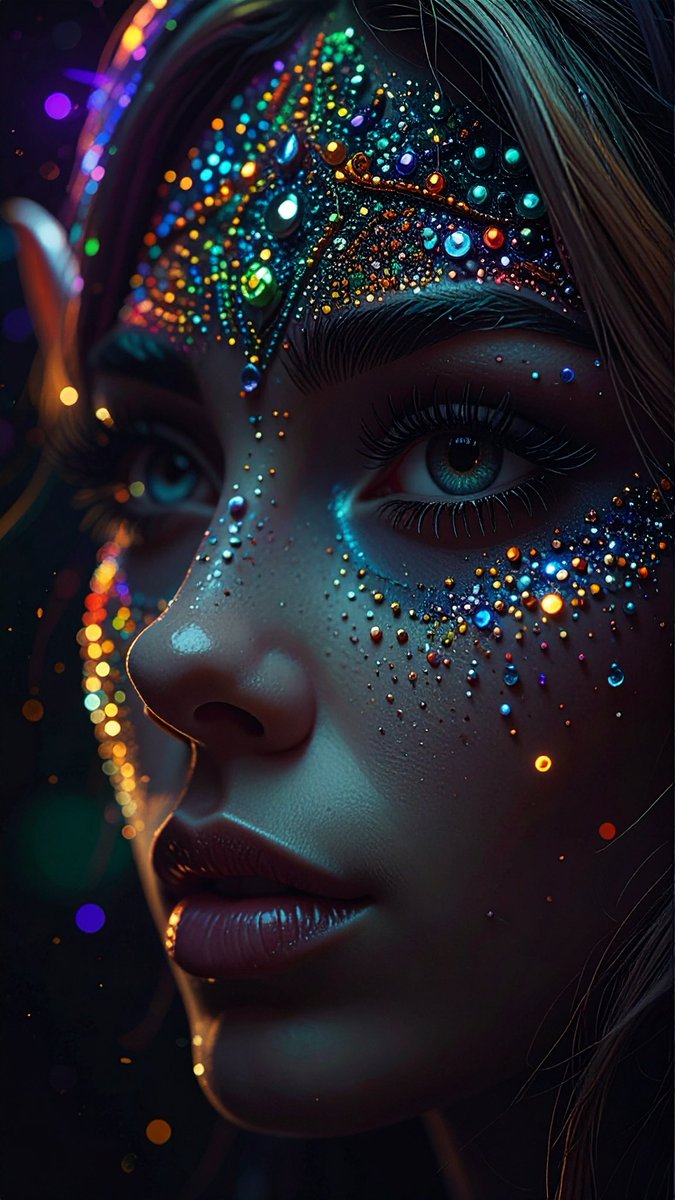 提示词分享： 在@AdobeFirefly 一幅高度细致的插画，描绘由精美珠子制成的[任何事物]的面部特写。这幅插画以惊艳的4K分辨率渲染，具有低对比度，突出复杂纹理和精细细节…