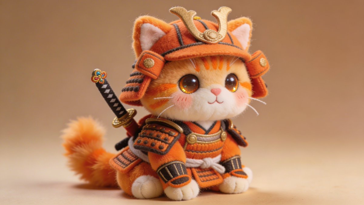 Toshi 的提示词分享： 可爱的武士猫咪毛绒玩具！🐱⚔️🧸 替换 2 种颜色的占位符， 在你选择的 AI 工具中进行调整。我使用的是 @AdobeFirefly 中的 Nano…