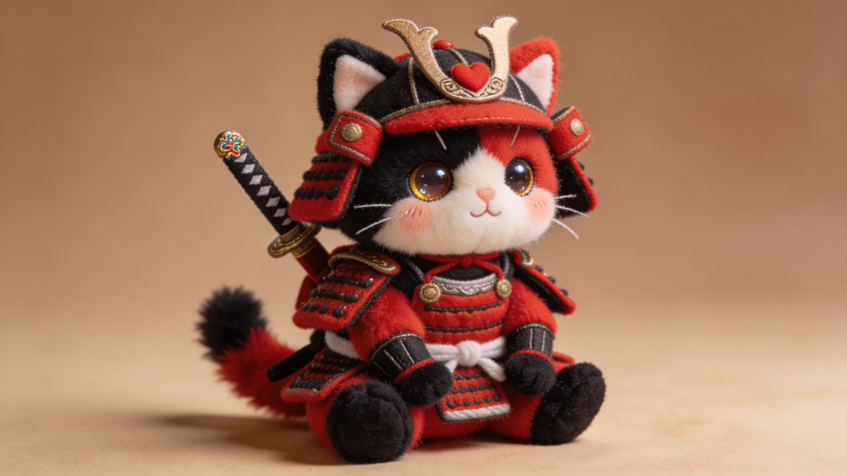 Toshi 的提示词分享： 可爱的武士猫咪毛绒玩具！🐱⚔️🧸 替换 2 种颜色的占位符， 在你选择的 AI 工具中进行调整。我使用的是 @AdobeFirefly 中的 Nano…