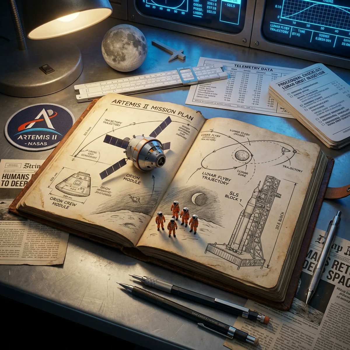 为阿尔忒弥斯二号任务(Artemis II mission)执行此操作:class Artemis_Journal_Diorama: def __init__…