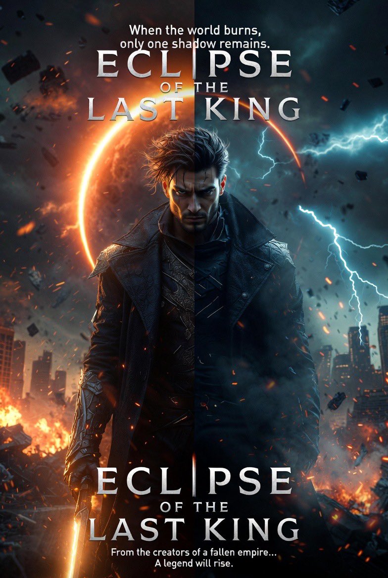 Grok 真的在大幅提升图像生成的水平☠️🔥 为一部名为： 《The Eclipse Of the Last King（末代之王的日蚀）》的电影生成了电影海报 👑 🔥 以下是提示…