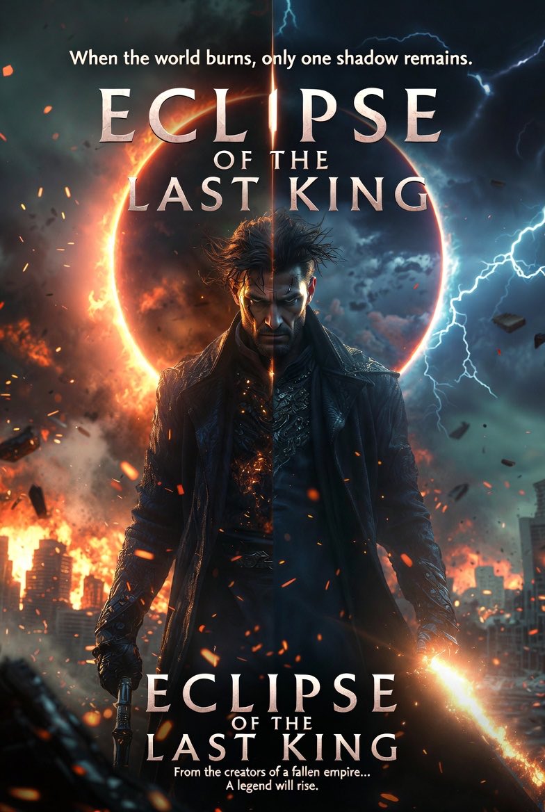 Grok 真的在大幅提升图像生成的水平☠️🔥 为一部名为： 《The Eclipse Of the Last King（末代之王的日蚀）》的电影生成了电影海报 👑 🔥 以下是提示…