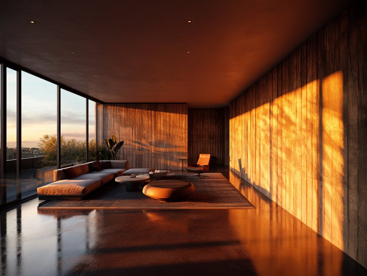 提示词工作室：室内、光影、奢华，适用于 Midjourney V8 超写实的 [luxury space] 室内空间，温暖的 [light source] 投射出长长的斜向阴影…