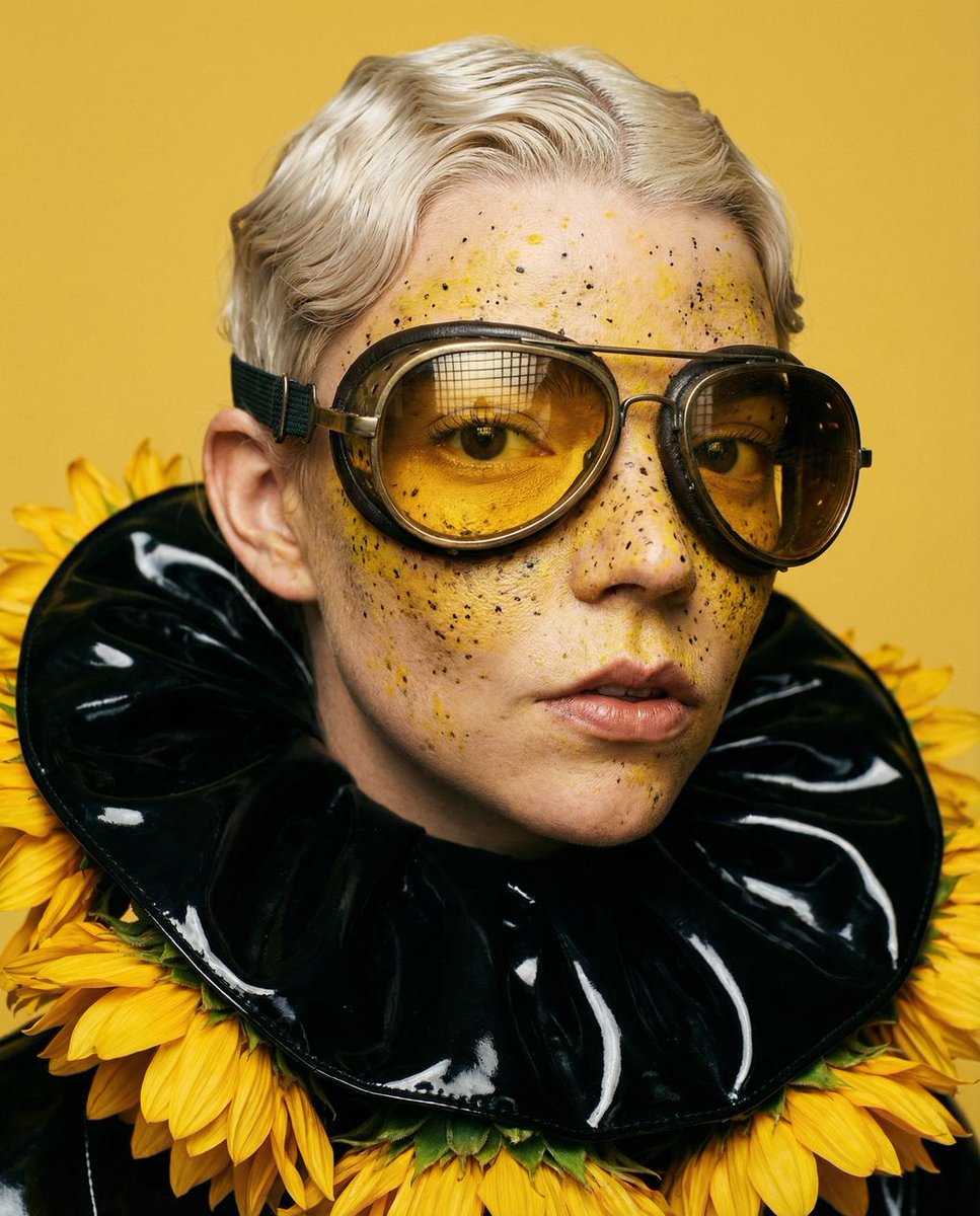 {"vibe_title_en": "Industrial Hive Couture", "master_prompt": "一幅超现实、前卫风格的特写肖像，将主角塑造成高级时装…