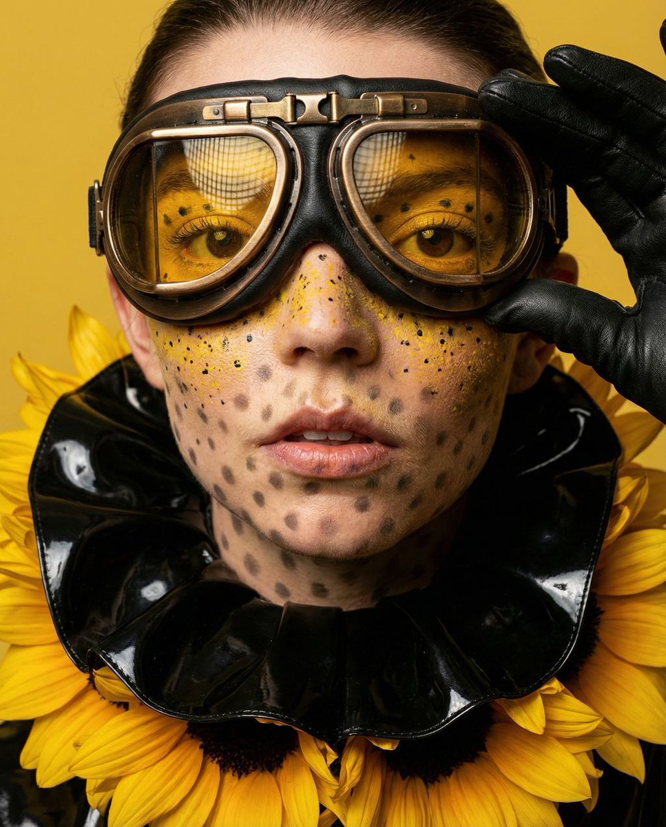{"vibe_title_en": "Industrial Hive Couture", "master_prompt": "一幅超现实、前卫风格的特写肖像，将主角塑造成高级时装…