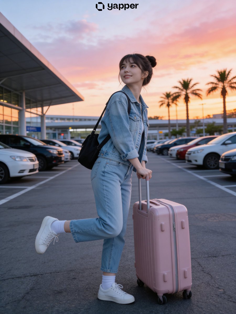 { "image_generation": { "subject": { "description": "年轻女性在户外站立,手持行李箱", "pose": "侧面姿势,身体微微…
