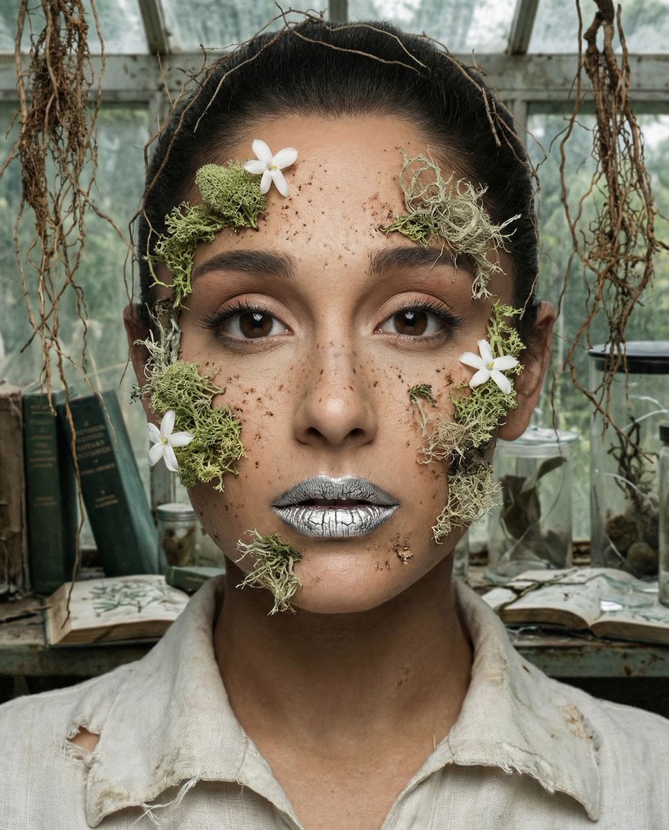 { "vibe_title_en": "Botanical Metamorphosis", "master_prompt": "一张超写实、超现实的肖像画,描绘主人公处于有机嬗变…