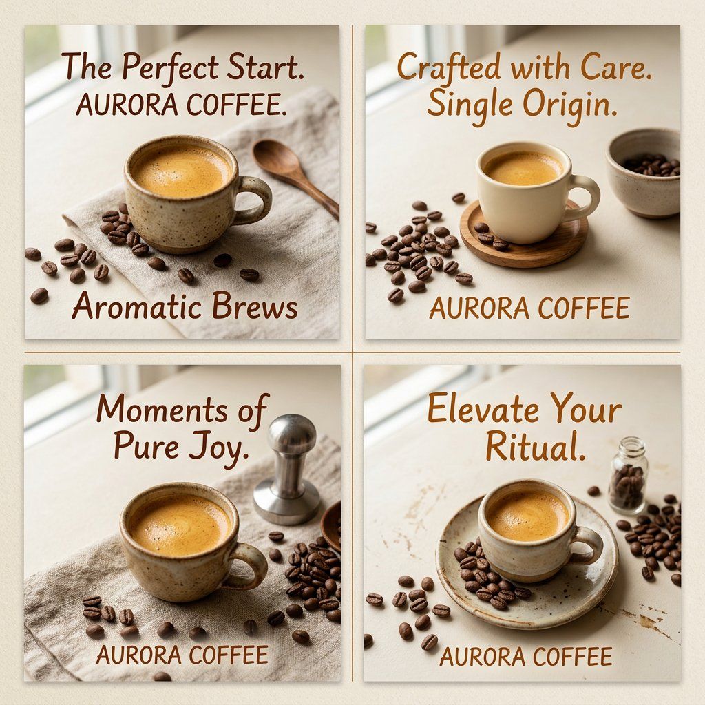 "Flat lay specialty coffee social post, matte cream surface, single espresso cup with vis…