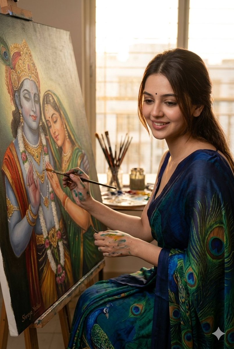 { "title": "Ultra-Realistic Portrait of Indian Woman Painting Radha Krishna", "type": "ph…