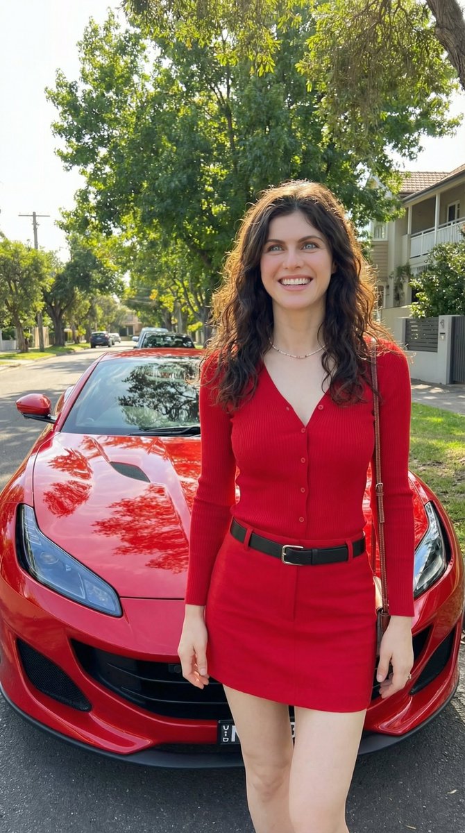 {"prompt":{"subject":{"type":"female","pose":"standing in front of a luxury car on a sunn…