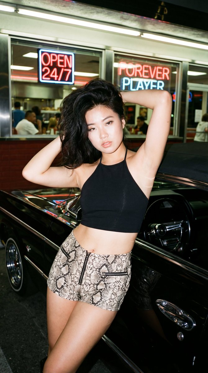 { "subject": { "description": "Young East Asian female, late-night streetwear a…