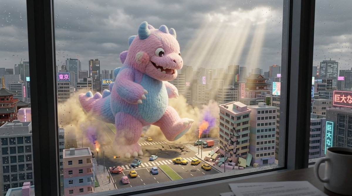 Toshi 的提示分享： 你城市里的可爱巨人！🏙️🦍🌆 将占位符替换为你选择的城市，并在你选择的 AI 工具中进行调整。我在 @AdobeFirefly 中使用的是 Nano B…