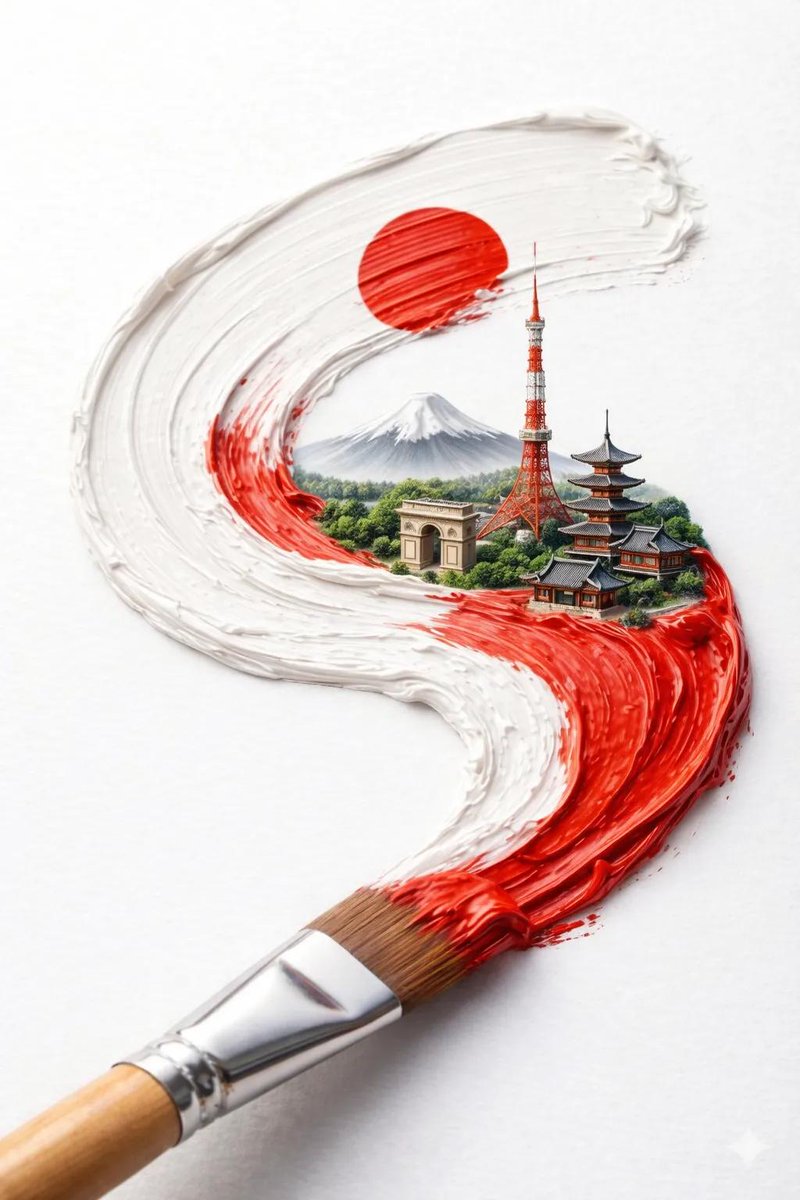 一张超写实的微距照片，画面中一支画笔在干净的白色背景上留下一道厚实、带有质感的笔触。颜料呈现出 [COUNTRY FLAG]（国旗）的形状与色彩，如波浪般动态流淌。在笔触内部，逐…