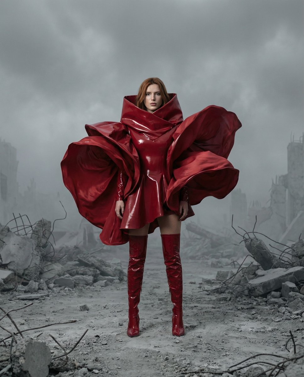 { "vibe_title_en": "Crimson Tranquility Rising in the Ash-Choked Ruin", "master_prompt"…