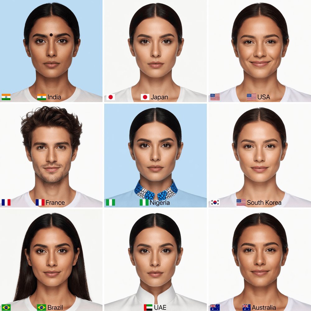 Grok Imagine Image Pro 提示词分享。 𝗣𝗮𝘀𝘀𝗽𝗼𝗿𝘁 𝗣𝗵𝗼𝘁𝗼 𝗔𝗿𝗼𝘂𝗻𝗱 𝘁𝗵𝗲 𝗪𝗼𝗿𝗹𝗱（环游世界的护照照片） 一个 3×3…