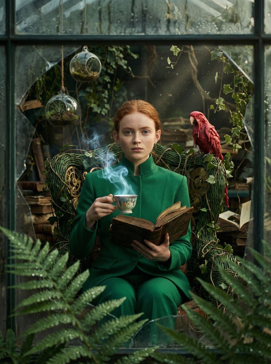 { "vibe_title_en": "Surreal Botanical Archive", "master_prompt": "一张带有窥视感的、超写实的中景照片,主角(Th…
