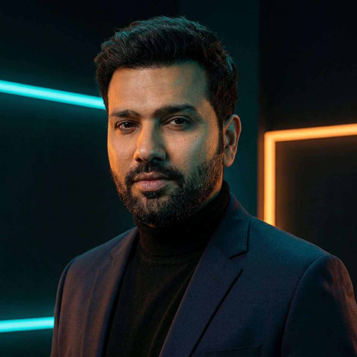 Rohit Sharma 对阵 MS Dhoni 通过 Freepik 使用 Nano Banana 2 基于上传参考图像中的人物特写工作室肖像，保留原始照片中精确的面部结构、发…