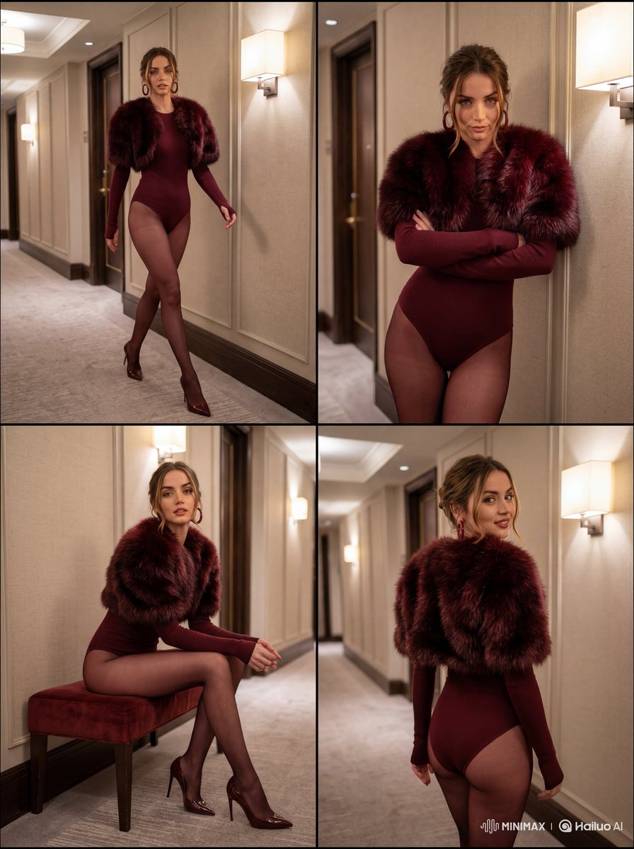 { "scene": { "type": "luxury hotel hallway", "style": "ultra realistic high-fashion edito…