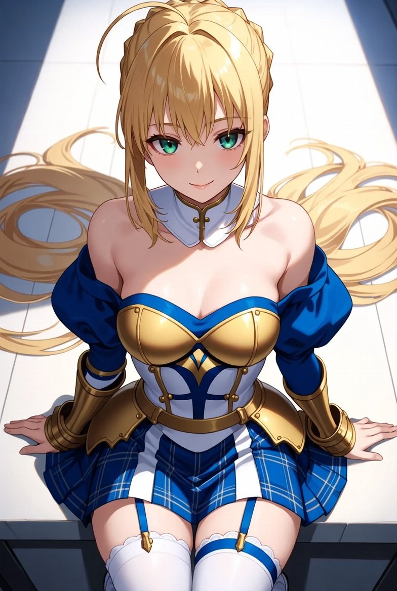 { "subject": { "description": "Artoria Pendragon (Saber) from Fate/stay night, elegant an…