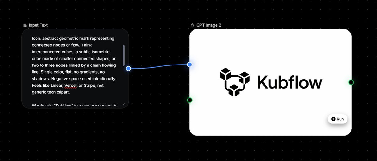 Kubflow"是一款基于浏览器的 AI 节点工作流编辑器,为它设计一个极简高端的标志。采用图标 + 文字组合的版式,图标在左侧,文字在右侧。 图标:抽象的几何图形,代表相互连接…