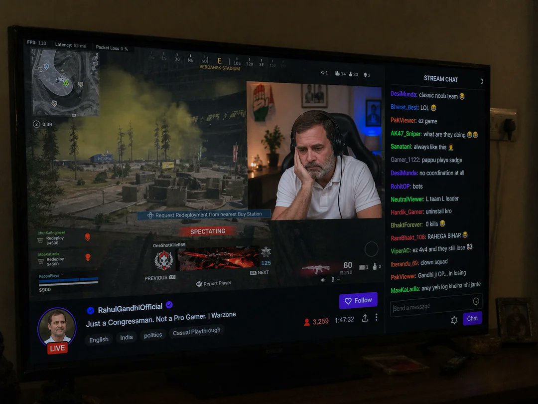莫迪作为Twitch主播,但是低质量手机拍摄的照片,画面中某人在家里看电视转播,少一些 https://t.co/Rvpg7v1ynx