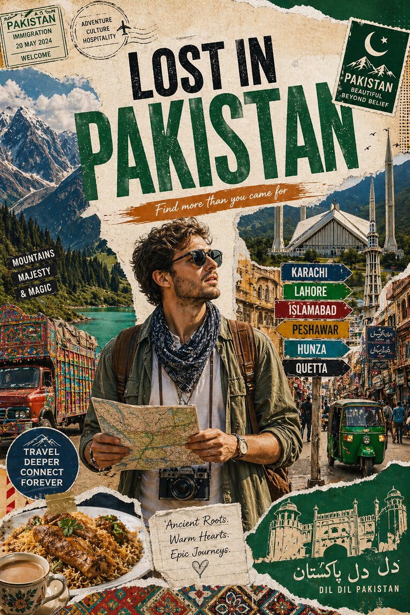 > 为 [country] 创作一张风格化的旅游海报 / 图形拼贴画。主体应该是一位时尚的国际游客正在游览 [country]，需要明确呈现为旅行者的形象，而不是当地居民。展示这…