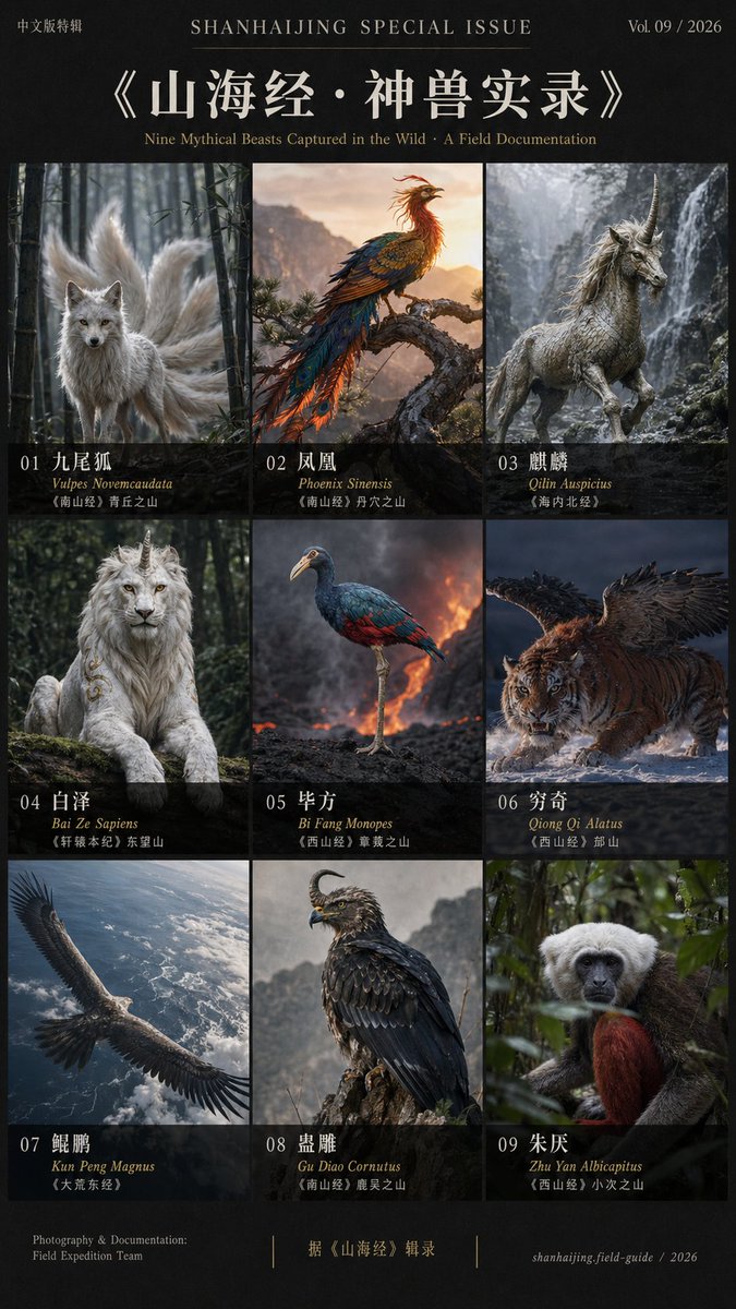 好！好！好！👌 山海经也是可以开拍了📺 GPT- image 2 还原真实山海经神兽，大家看对不对呀❓ 使用 josn 格式生成，prompt 👇 { "ty…
