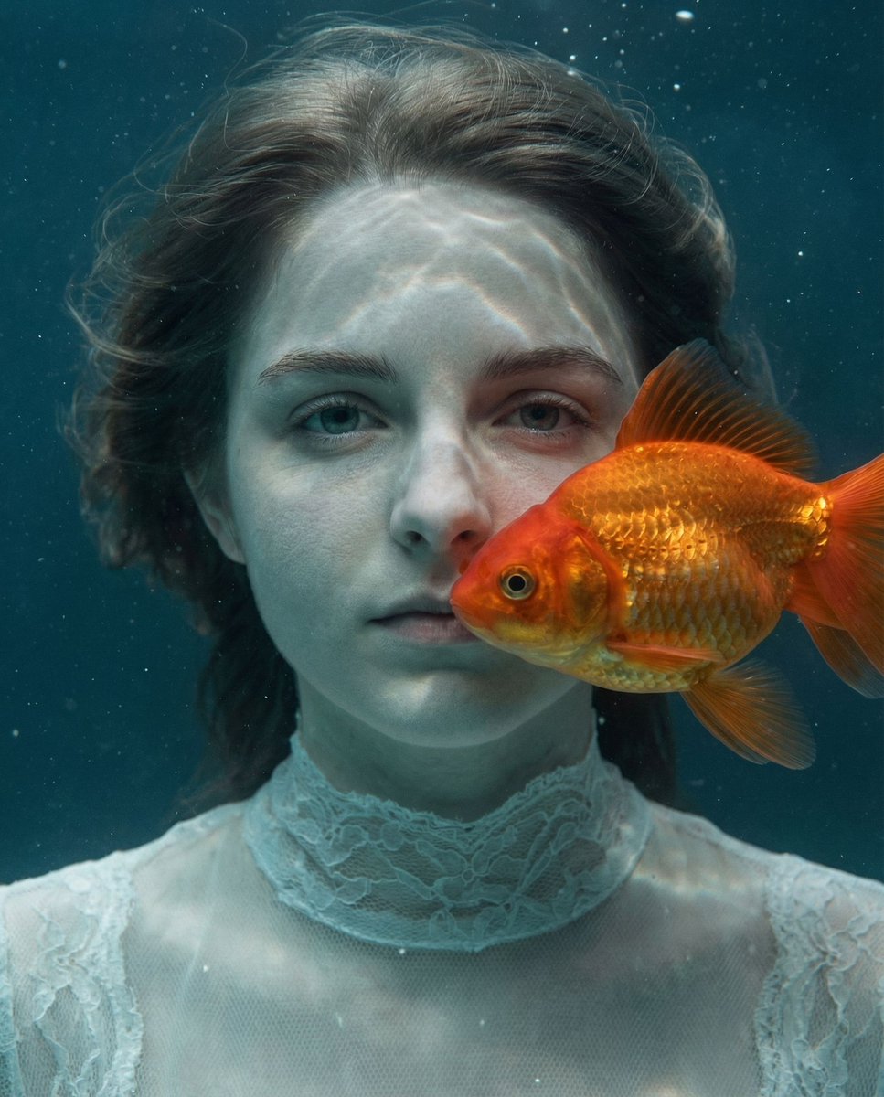 { "vibe_title_en": "The Silent Aquarium", "master_prompt": "一张超现实、逼真的特写肖像,主角浸没在深沉、粘稠的暮蓝色液…